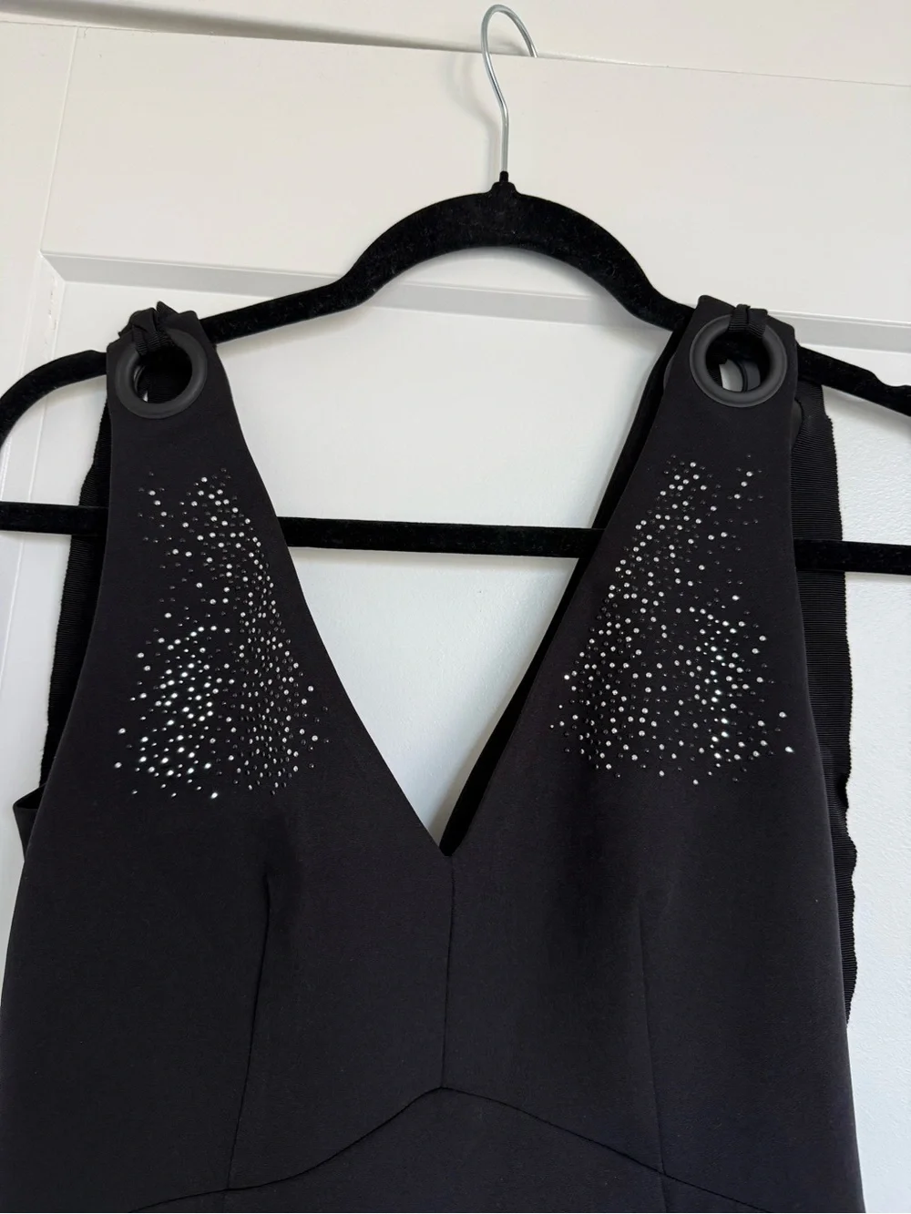 Zara Black Midi Dress with V-Neck and Shoulder Stud Detail